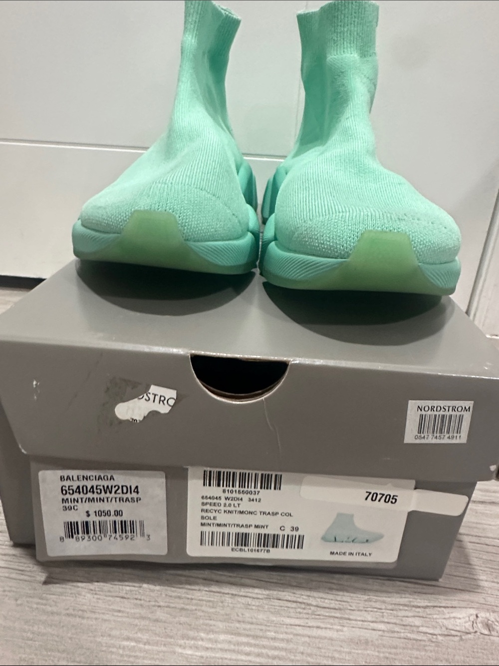 Balenciaga women’s  Mint Green Stretch Knit Sock Sneakers